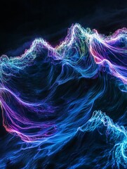 Wall Mural - abstract flowing shapes with blue purple and white colors against a dark background.