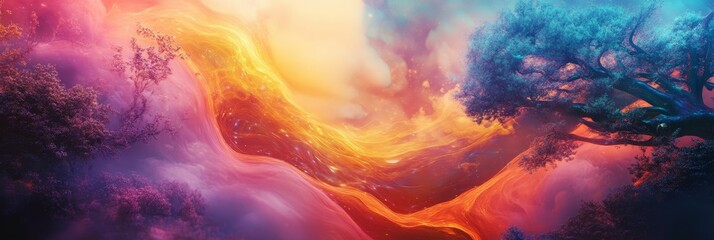 Wall Mural - abstract colorful smoke cloud background with vibrant hues of pink orange blue.
