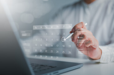 time effective management concepts. businessmen manage time for effectual work with calendar on virt