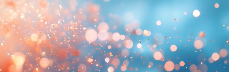 Aufkleber - Dreamy Soft Coral and Light Peach Bokeh Lights on Blue Background for Romantic and Festive Design