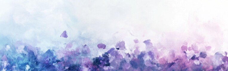 Fototapete - Abstract lavender and blue brushstroke painting with blurred shapes dissolving into white background, minimalist art, dreamy water