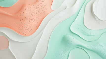 Aufkleber - Abstract pastel coral and mint flowing layer design with dimpled texture and curved shapes