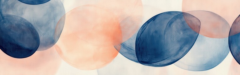 Fototapete - Soft pencil strokes backdrop with overlapping circles in blue and peach on textured paper background