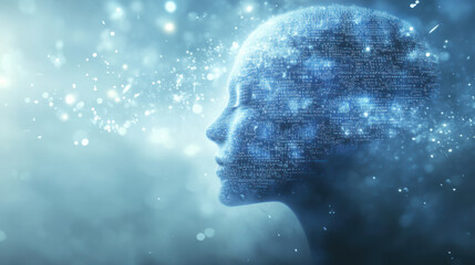 abstract human head silhouette crafted from circuit elements, echoing digital era concepts