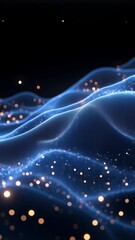 Fototapete - Imitation an abstract wave on dark background. Network Design with Particle. Big data. Abstract bright shine in black space. 3D rendering