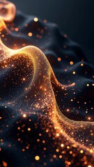 Leinwandbilder - Imitation an abstract wave on dark background. Network Design with Particle. Big data. Abstract bright shine in black space. 3D rendering