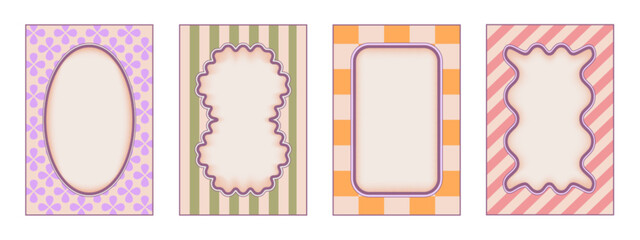 Wall Mural - retro frames set in pastel colors isolated on white background. vector cartoon illustration of recta