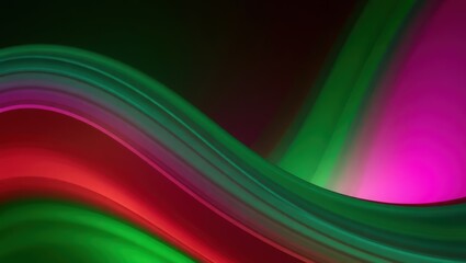 Wall Mural - Abstract background with flowing green red and pink waves and soft blur effect in dark setting
