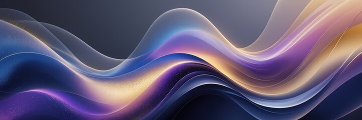 Wall Mural - Flowing abstract waves of purple gold and blue create a mesmerizing and dynamic background design element