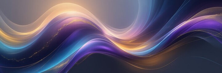 Wall Mural - Abstract wavy lines in shades of blue purple and gold creating a flowing and dynamic composition art