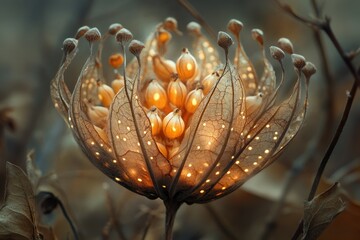 Poster - Illuminated dried flower, glowing softly with inner light, delicate and ethereal.