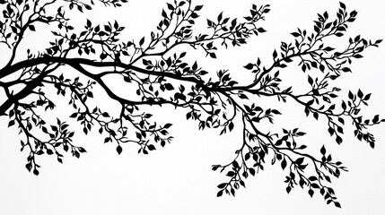 Silhouette of a tree branch with leaves