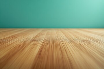 Poster - Light brown bamboo wood surface against a teal background. Minimalist backdrop.