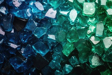 Fototapete - A close-up view of vibrant teal and blue glass fragments, creating a dazzling texture.