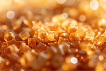 Poster - A close-up shot of numerous amber-colored cylindrical objects, creating a bokeh effect with warm lighting.