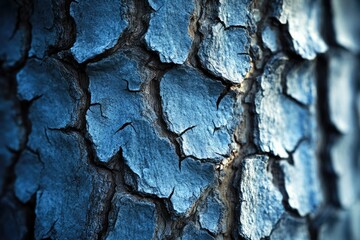 Aufkleber - Close-up of textured tree bark, showing deep cracks and crevices in shades of blue.