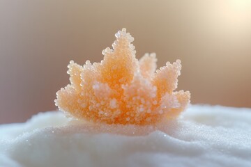 Aufkleber - A delicate, orange, crystalline structure resembling a flower, sits atop a white, granular surface.