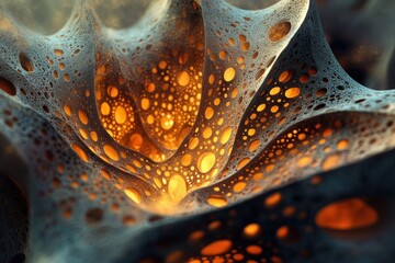 Aufkleber - Abstract 3D render of a porous, glowing organic structure, resembling a cave or coral.