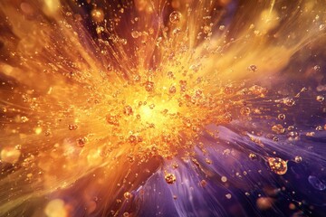 Aufkleber - A vibrant explosion of golden particles radiating outwards, creating a dazzling, energetic spectacle.