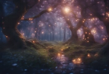 Wall Mural - ai fantasy landscape fairy night background digital magical wallpaper artwork art tale forest imagin