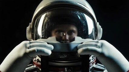 Wall Mural - close-up shot of an astronaut's helmet on a black background, great for space-themed illustrations o