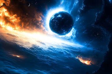 Wall Mural - Cosmic Landscape with Exploding Planet..