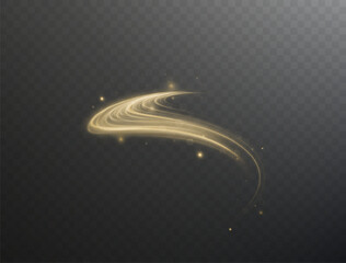 Aufkleber - 
Golden glistering swirl light effect with sparkles and dust on a dark background. A luxury abstract vector with shiny waves, energy trails, and dynamic twinkle elements. Perfect for elegant designs.
