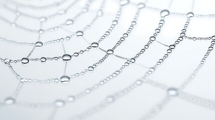 Dewy spiderweb strands glistens on a foggy morning, suitable for illustrating nature or macro photography