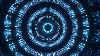 Wall Mural - abstract glowing blue circular digital data tunnel with geometric shapes and dynamic patterns, moder