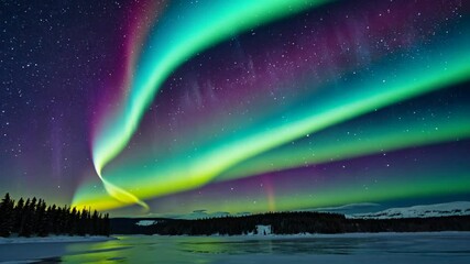 Wall Mural - spectacular aurora borealis display over a tranquil frozen lake reflecting the colorful lights again