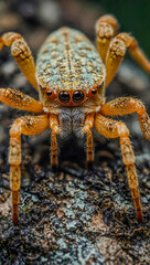 Wall Mural - Close-up of a Lichen Huntsman spider.