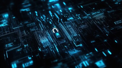 Digital cloud technology with locks and data streams on a dark background illustration
