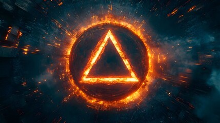 Canvas Print - Glowing Circle With Triangle Inside and Fiery Effects