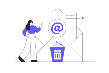 Wall Mural - email and messaging, email marketing campaign. working process, new email message. flat cartoon vect