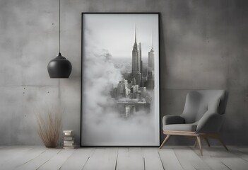 Wall Mural - 3d wall poster illustration concrete mock background white empty floor up style interior table black template art home hipster wood wooden picture abstract old room board desk paper frame blank