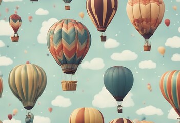 Wall Mural - creative childish air fabric balloon seamless hot pattern cute texture illustration art fun travel baby children background hand sky vector summer polka wallpaper drawn design colourful isolated