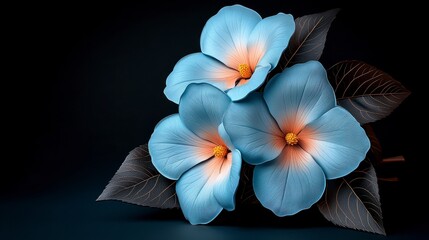 stylized blue flowers with orange centers on dark background