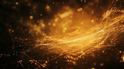 Wall Mural - a golden network of interconnected particles against a dark backdrop.