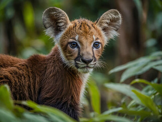 Wall Mural - Close-up view of Bongo cub in its natural environment with a blurred background.