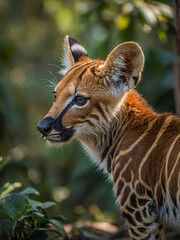 Wall Mural - Close-up view of Bongo cub in its natural environment with a blurred background.