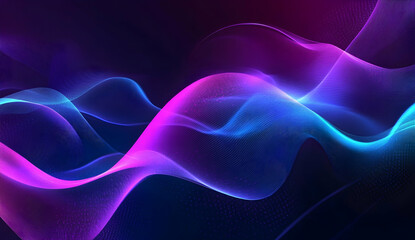 Wall Mural - Glowing purple and blue waves on a dark background