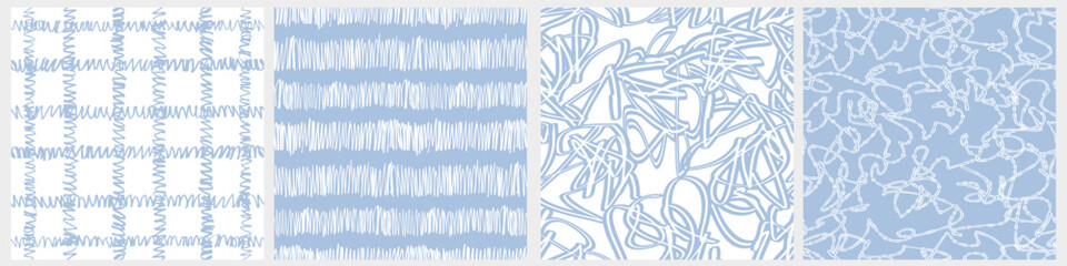 Wall Mural - abstract hand drawn childish vector patterns. zigzags, wavy lines, grid and scribbles on a white and