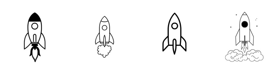 A hand-drawn rocket outline doodle icon symbolizes future space travel and technological advancements in the universe, representing the launch of spaceships, as a modern sketch illustration on a