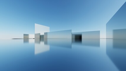 Fototapete - 3d illustration of abstract minimal architecture background, geometric architectural with chrome or metallic arch design
