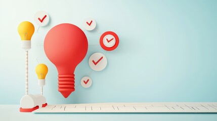 Wall Mural - successful project management timeline concept. creative light bulb concept with checkmarks and colo