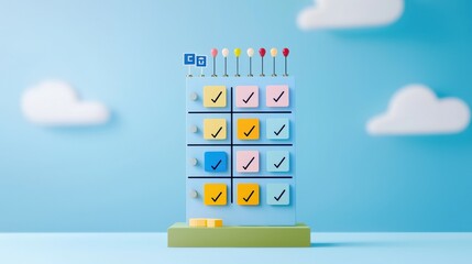 Wall Mural - successful project management timeline concept. 3d checklist display with colorful markers against a