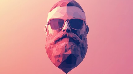 Fototapete - Unique low-poly geometric beard design in 3D style against a soft gradient background showing modern artistic trends and creativity