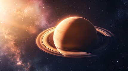 Wall Mural - Saturn with its iconic ring system set against a starry space background