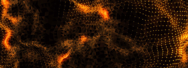 Wall Mural - dark cyberspace in digital background. abstract technology wave with motion glowing dots and lines w