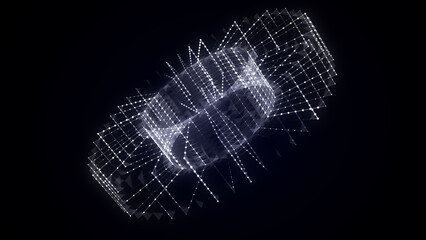 Wall Mural - 3d futuristic geometric shape with dots and lines. structure technology network connection. abstract